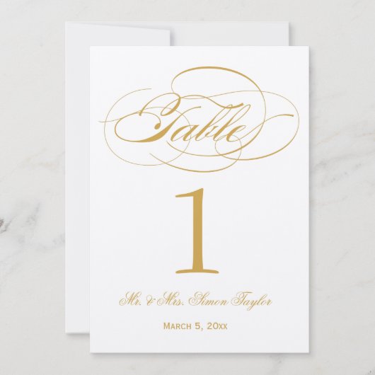 Elegant Script Table Number - Gold Kaart (Voorkant)
