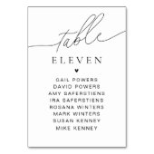 Elegant Script Table Number Guest Names Sign Kaart (Achterkant)