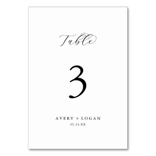 Elegant Script Table Number Kaart (Voorkant)
