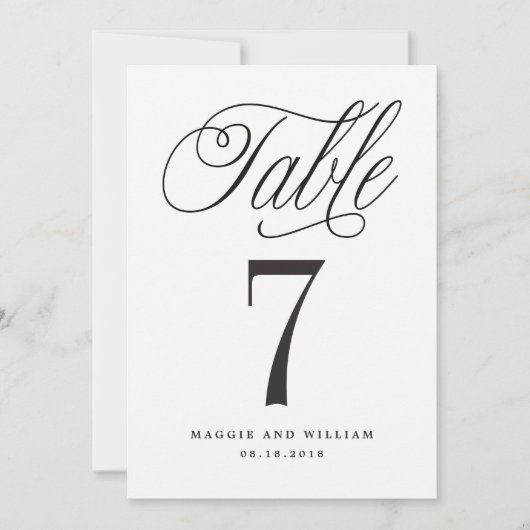 Elegant Script Table Number Kaart (Voorkant)