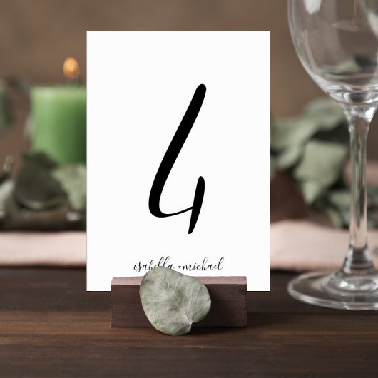 Elegant Script Table Number Sign with Couple Names Kaart