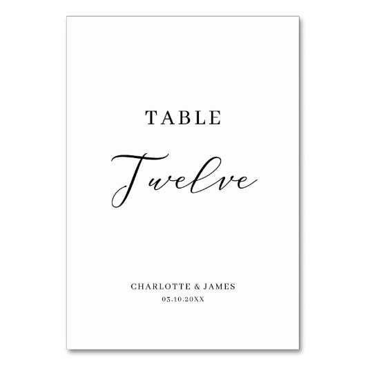 Elegant Script Table Twaalf Table Number Kaart (Achterkant)