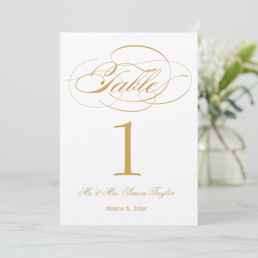 Elegant Script Tafelnummer - Goud (Staand voorkant)