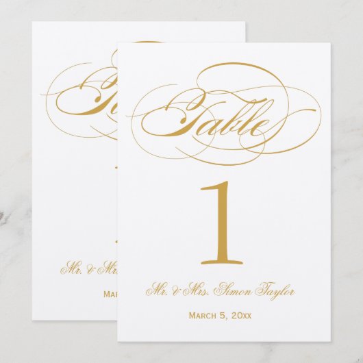 Elegant Script Tafelnummer - Goud (Voorkant / Achterkant)