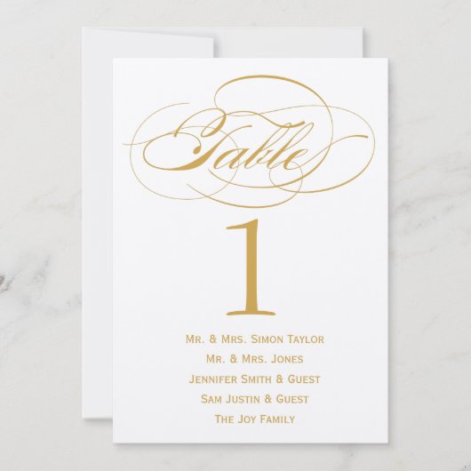 Elegant script tafelnummer met gasten - Goud (Voorkant)