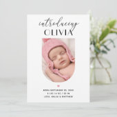 Elegant script ter introductie. Boog foto geboorte Aankondiging (Staand voorkant)