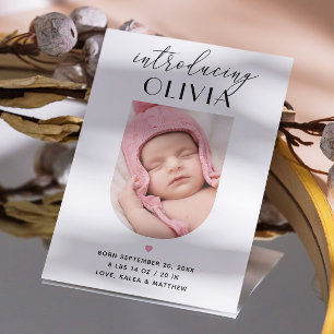 Elegant script ter introductie. Boog foto geboorte Aankondiging