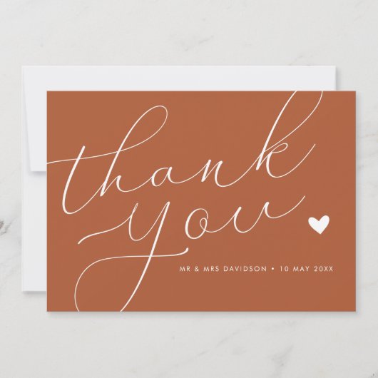 elegant script terracotta bruiloft bedankkaart (Voorkant)