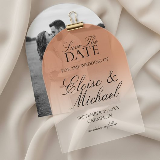 Elegant Script Terracotta Gradient Save The Date Acryl Uitnodigingen