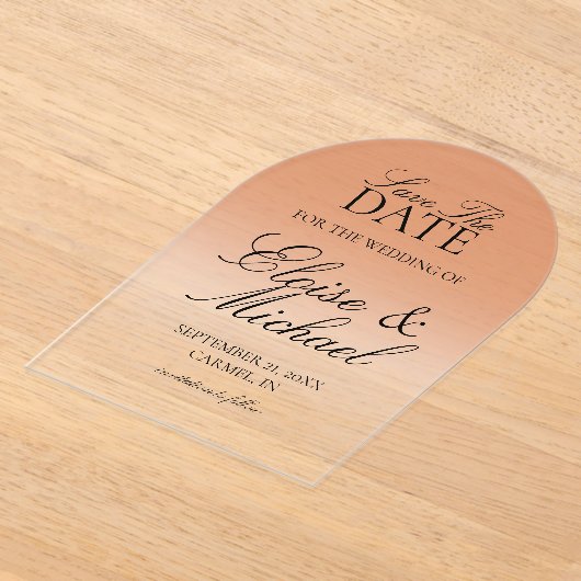 Elegant Script Terracotta Gradient Save The Date Acryl Uitnodigingen (Laagn)