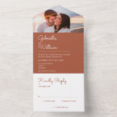Elegant Script Terracotta Monogram Foto Trouwkaart All In One Uitnodiging (Binnen)