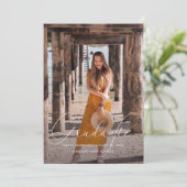 Elegant Script Terracotta Photo Graduation Party Kaart (Staand voorkant)