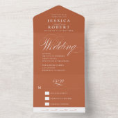 Elegant Script Terracotta Rust Calligraphy Wedding All In One Uitnodiging (Binnen)
