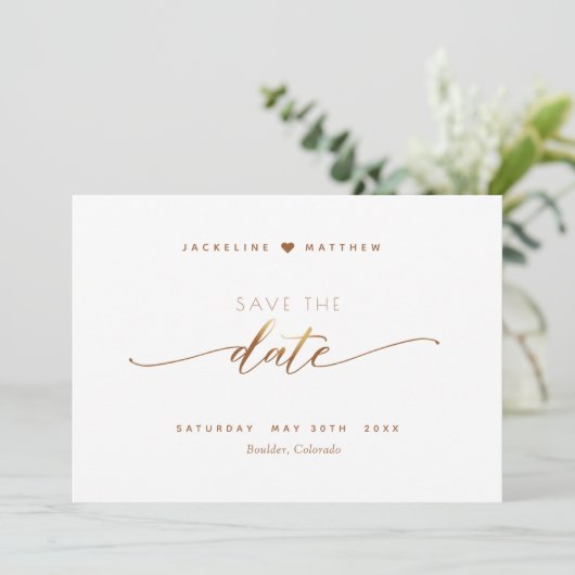 Elegant Script, Terracotta, Simple Wedding Save The Date (Staand voorkant)