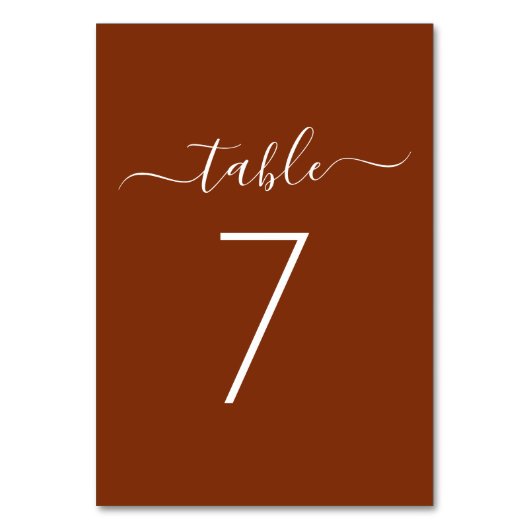Elegant Script Terracotta Tabelnummer Kaart (Achterkant)