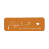 Elegant Script Terracotta Tan Heart Wedding Label (Voorkant)