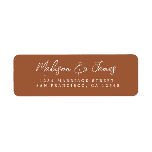 Elegant script TerraCotta Wedding Return Address Etiket (Voorkant)