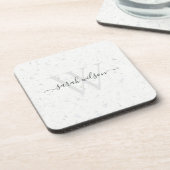 Elegant Script Terrazzo Stone Ivory Gray Monogram Bier Onderzetter (Linkerzijde)