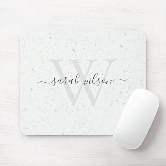 Elegant Script Terrazzo Stone Ivory Gray Monogram Muismat (Met muis)