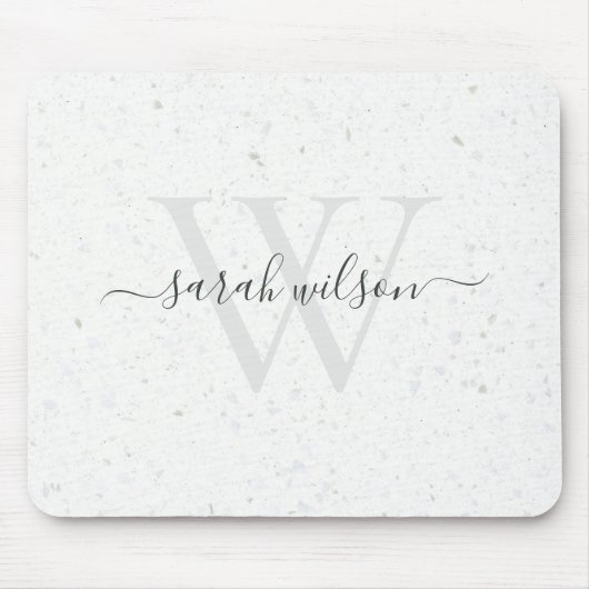 Elegant Script Terrazzo Stone Ivory Gray Monogram Muismat (Voorkant)