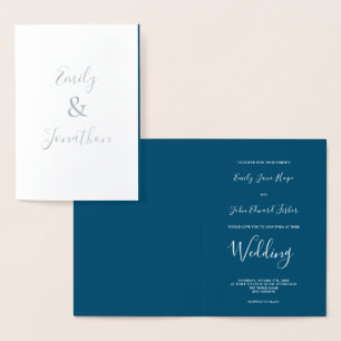 Elegant Script Text Names Silver Wedding Folie Kaarten