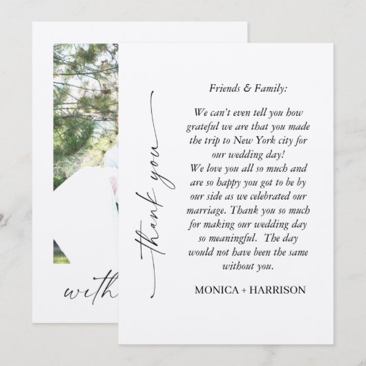 Elegant Script Thank You Card with Photo Bedankkaart (Voorkant / Achterkant)