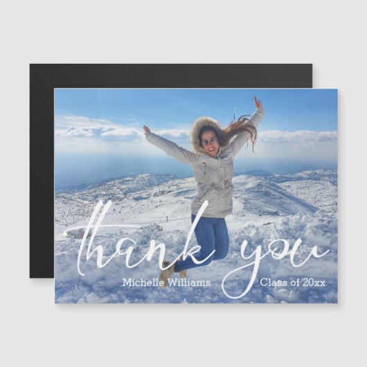 elegant script thank you graduation photo magnet (Voorkant / Achterkant)