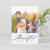 Elegant Script Thankful Photo Collage Thanksgving Feestdagenkaart (Staand voorkant)