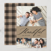 Elegant Script Thankful Photo Collage Thanksgving Feestdagenkaart (Voorkant / Achterkant)