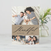 Elegant Script Thankful Photo Collage Thanksgving Feestdagenkaart (Staand voorkant)