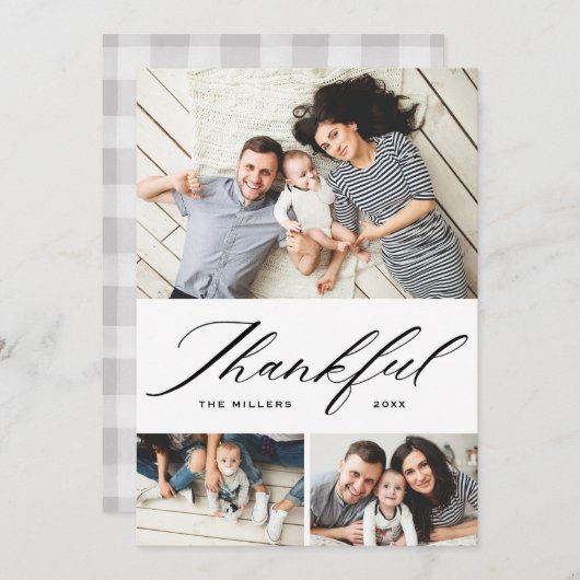 Elegant Script Thankful Photo Collage Thanksgving Feestdagenkaart (Voorkant / Achterkant)