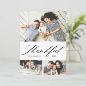 Elegant Script Thankful Photo Collage Thanksgving Feestdagenkaart (Staand voorkant)