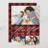 Elegant Script Thankful Photo Collage Thanksgving Feestdagenkaart (Voorkant / Achterkant)