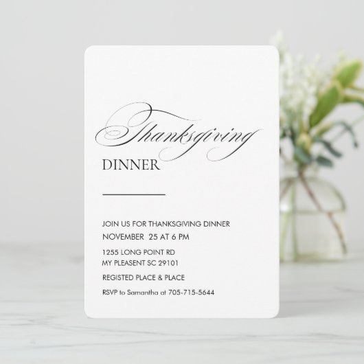 Elegant Script Thanksgiving diner Kaart (Staand voorkant)
