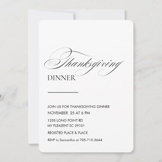 Elegant Script Thanksgiving diner Kaart (Voorkant)