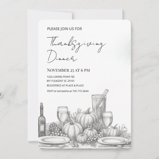 Elegant Script Thanksgiving diner Kaart (Voorkant)