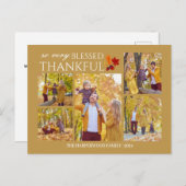 Elegant Script Thanksgiving familie foto Collage Feestdagenkaart (Voorkant / Achterkant)