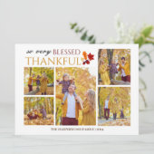 Elegant Script Thanksgiving familie foto Collage Feestdagenkaart (Staand voorkant)