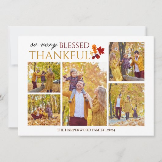 Elegant Script Thanksgiving familie foto Collage Feestdagenkaart (Voorkant)
