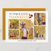 Elegant Script Thanksgiving familie foto Collage Feestdagenkaart (Voorkant / Achterkant)