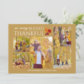 Elegant Script Thanksgiving familie foto Collage H Feestdagenkaart (Staand voorkant)