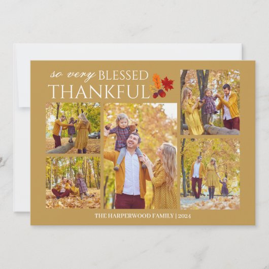 Elegant Script Thanksgiving familie foto Collage H Feestdagenkaart (Voorkant)