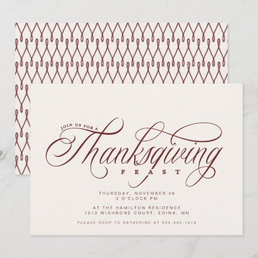 Elegant Script Thanksgiving Feast diner Kaart (Voorkant / Achterkant)