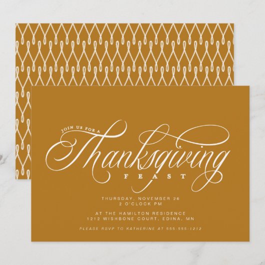 Elegant Script Thanksgiving Feast diner Kaart (Voorkant / Achterkant)