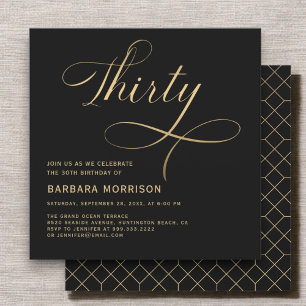 Elegant Script Thirty Black Gold 30e Verjaardag Kaart