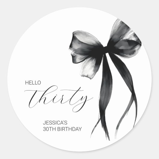 Elegant Script Thirty Bow 30th Birthday Party Ronde Sticker (Voorkant)