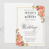 Elegant Script Touch of Floral Fall Bruiloft Kaart (Voorkant / Achterkant)