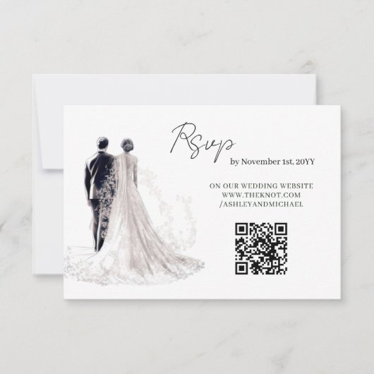 Elegant script Traditionele bruiloft QR-code RSVP Kaartje (Voorkant)