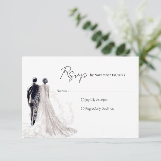 Elegant script Traditionele bruiloft RSVP Kaartje (Staand voorkant)