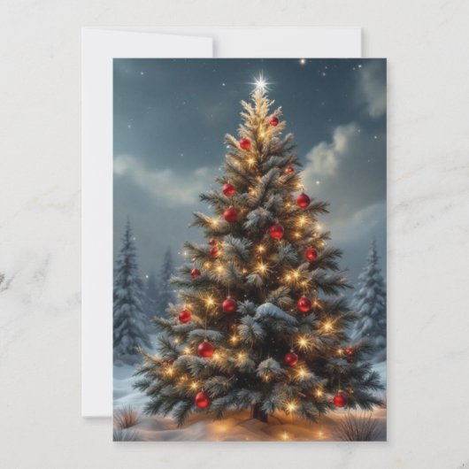 Elegant Script Tree Non Photo Red Christmas Feestdagenkaart (Voorkant)